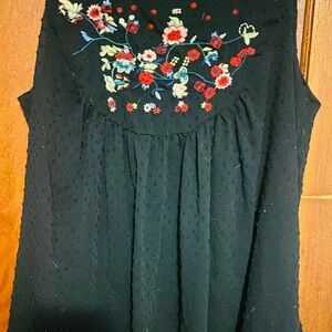 Embroidered Black Sleeveless Top